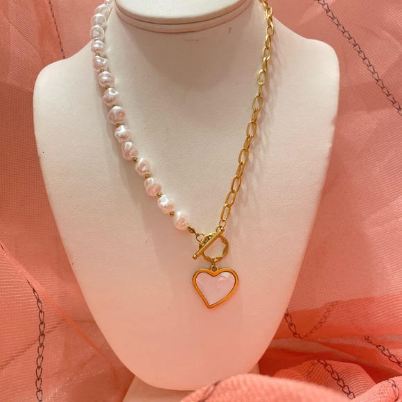 Gold and White Heart Pendant Necklace - Picture 8 of 10
